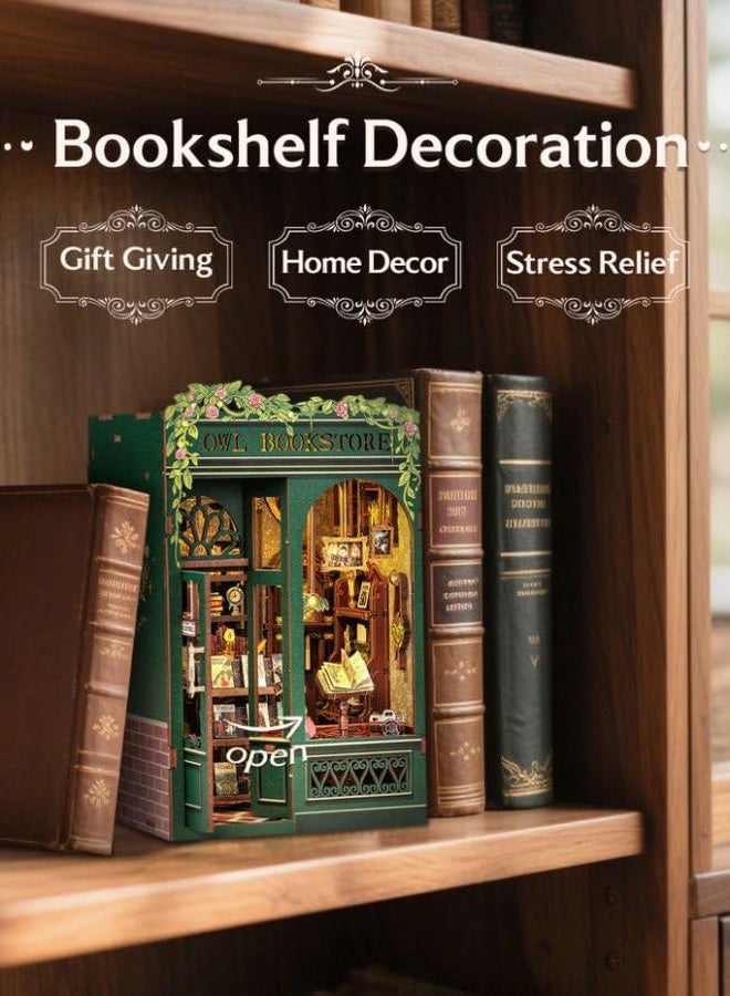 CuteBee Book Nook Kit, DIY Miniature House Kits for Adult and Teens, Dollhouse Mini Booknook House Bookshelf Decor, DIY Craft Gifts for Family and Friends（Owl Bookstore） - Image 3