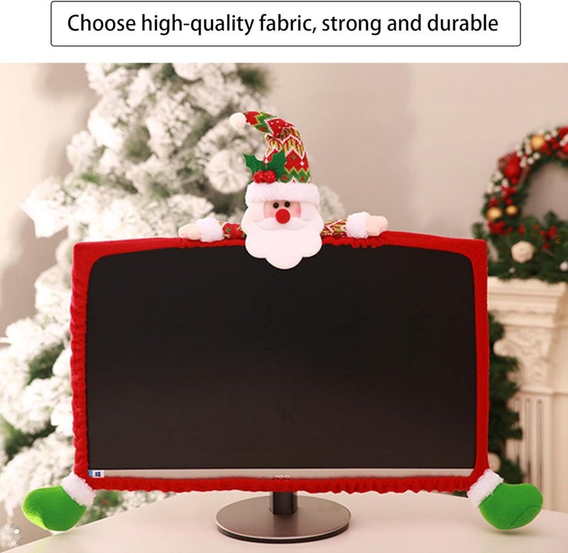 cheekyglo 1 Pack Christmas Computer Monitor Border Cover, Elastic Xmas Decorations Santa Claus/Snowman/Elk Computer Laptop Monitor Border Cover for Xmas Home Office Computer Decoration (A) - Image 3