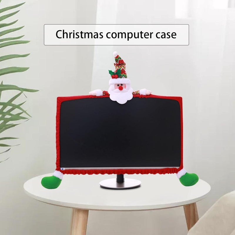 cheekyglo 1 Pack Christmas Computer Monitor Border Cover, Elastic Xmas Decorations Santa Claus/Snowman/Elk Computer Laptop Monitor Border Cover for Xmas Home Office Computer Decoration (A) - Image 2
