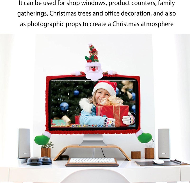 cheekyglo 1 Pack Christmas Computer Monitor Border Cover, Elastic Xmas Decorations Santa Claus/Snowman/Elk Computer Laptop Monitor Border Cover for Xmas Home Office Computer Decoration (A) - Image 5
