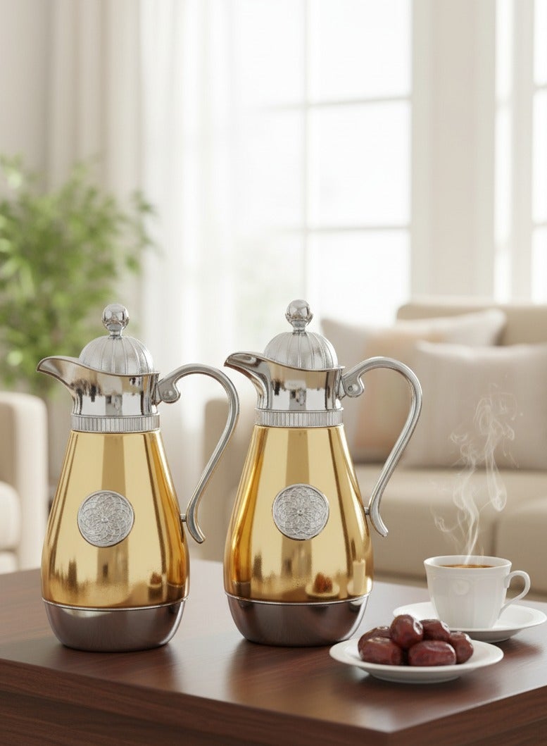 REEM 2-Piece Tea/Coffee Flask Set 0.6L & 0.8L Gold/Silver - Image 1