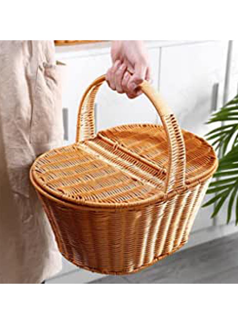 LINGWEI Picnic Campaign Basket Large Brown 49x40x30cm - Image 1