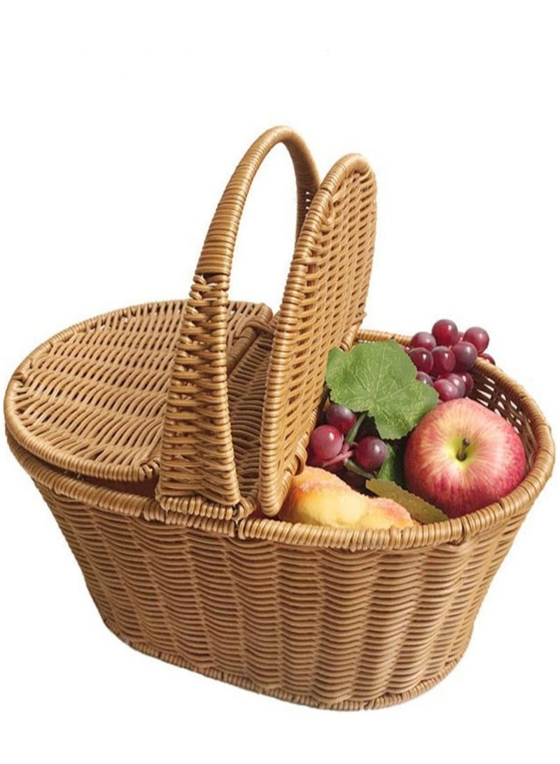 LINGWEI Picnic Campaign Basket Large Brown 49x40x30cm - Image 2