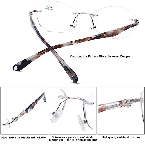AQWANO Rimless Reading Glasses Blue Light Blocking, Women Fashion Readers Stylish Pattern Frame Anti Blue Rays Reduce Eyestrain Frameless lens, Green 1.25 - Image 5
