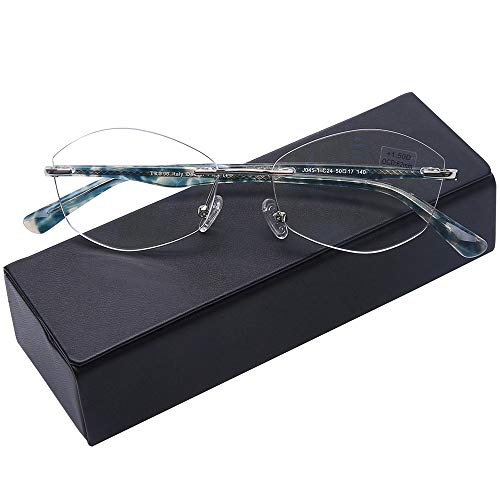 AQWANO Rimless Reading Glasses Blue Light Blocking, Women Fashion Readers Stylish Pattern Frame Anti Blue Rays Reduce Eyestrain Frameless lens, Green 1.25 - Image 1