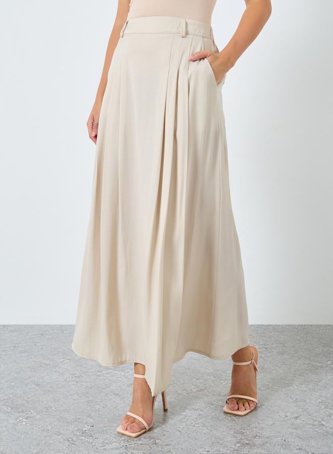 Styli Solid Pleated Detail A-Line Maxi Skirt - Image 2