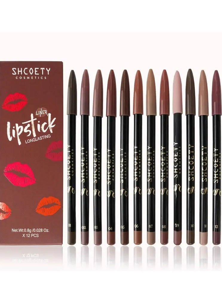 SHCOETY 12pcs Lip Liner Set, Matte Eyeliner Lip Liner, Long-lasting and Non-fading Lip Liner Set - Image 1