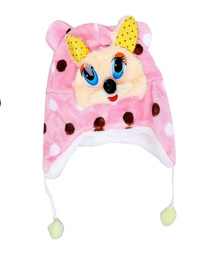 ROL Reoutlook Winter Animal Kids Fur Cap/Winter Woolen Kids Cap Pink - Image 1