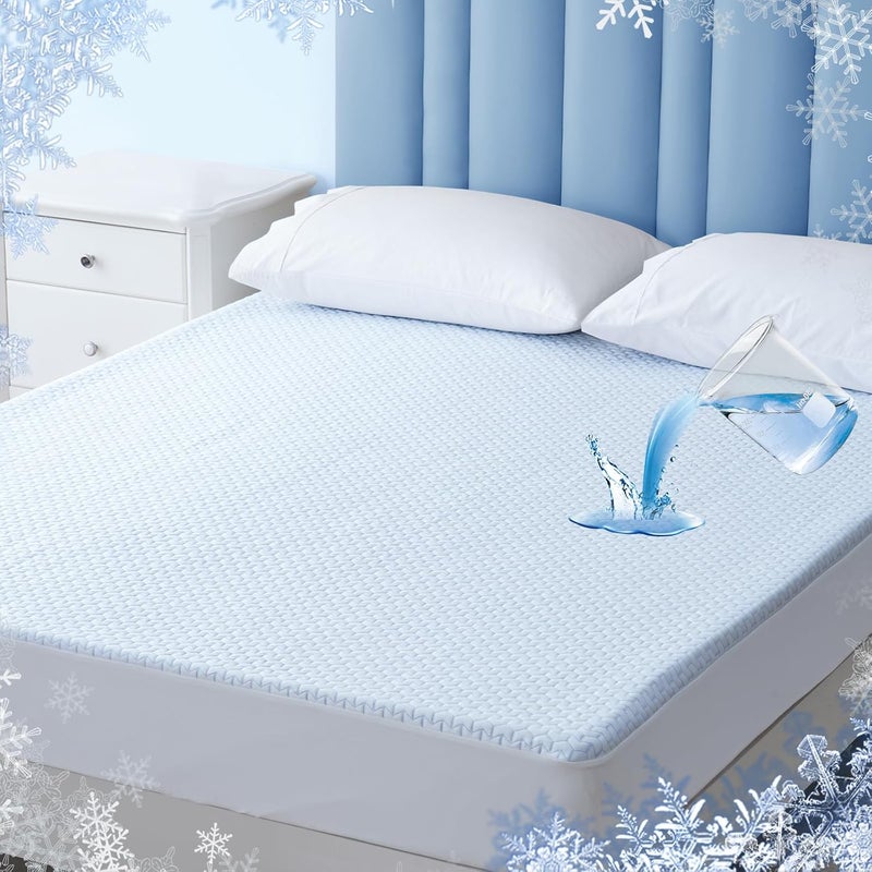 PHF 1 Piece King Arc-Chill Cooling Waterproof Mattress Protector, Breathable Soft 3D Air Pad Cover, Fitted with 40cm Deep Pocket, 200cm x 203cm, Noiseless & Washable - Image 1