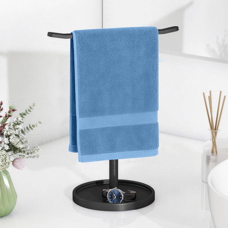 STWWO Hand Towel Holder, Stainless Steel Towel Holder Stand for Bathroom, Kitchen Countertop, T-Shaped Hand Towel Rack Stand, Black - Image 1