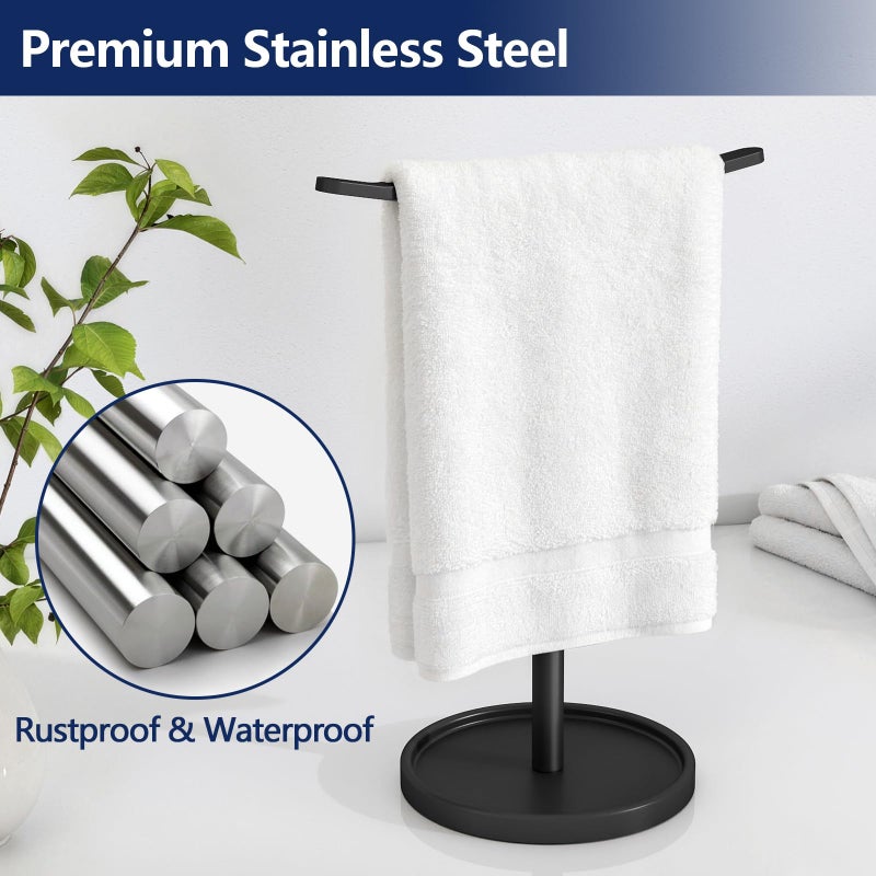STWWO Hand Towel Holder, Stainless Steel Towel Holder Stand for Bathroom, Kitchen Countertop, T-Shaped Hand Towel Rack Stand, Black - Image 4