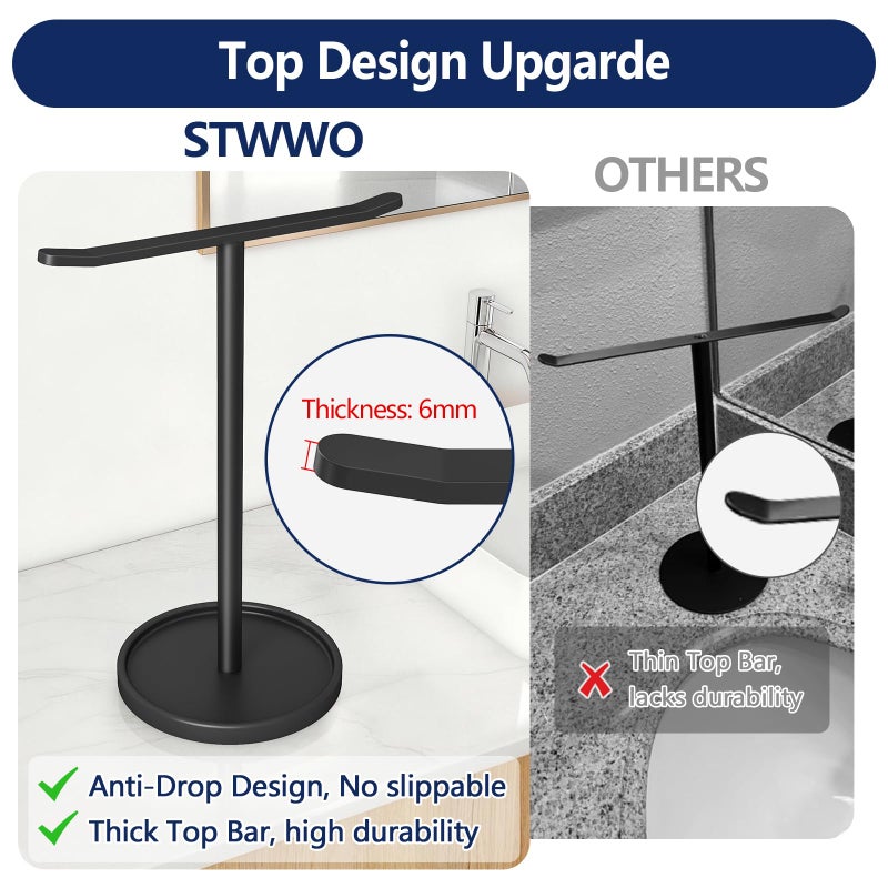 STWWO Hand Towel Holder, Stainless Steel Towel Holder Stand for Bathroom, Kitchen Countertop, T-Shaped Hand Towel Rack Stand, Black - Image 3