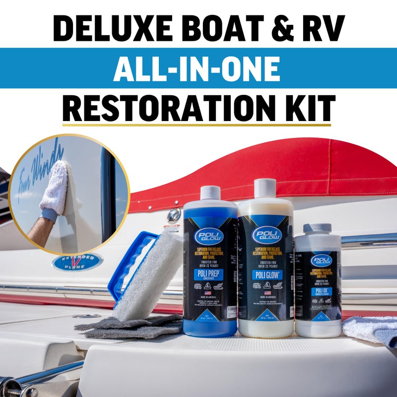 Poli Glow Deluxe Kit Fiberglass RV & Boat Cleaner - Complete Fiberglass Restorer for Boats and RVs - Eliminates Oxidation, Restores Shine & Protects - Easy to Apply, Long-Lasting - 6-in-1 Kit - Image 2