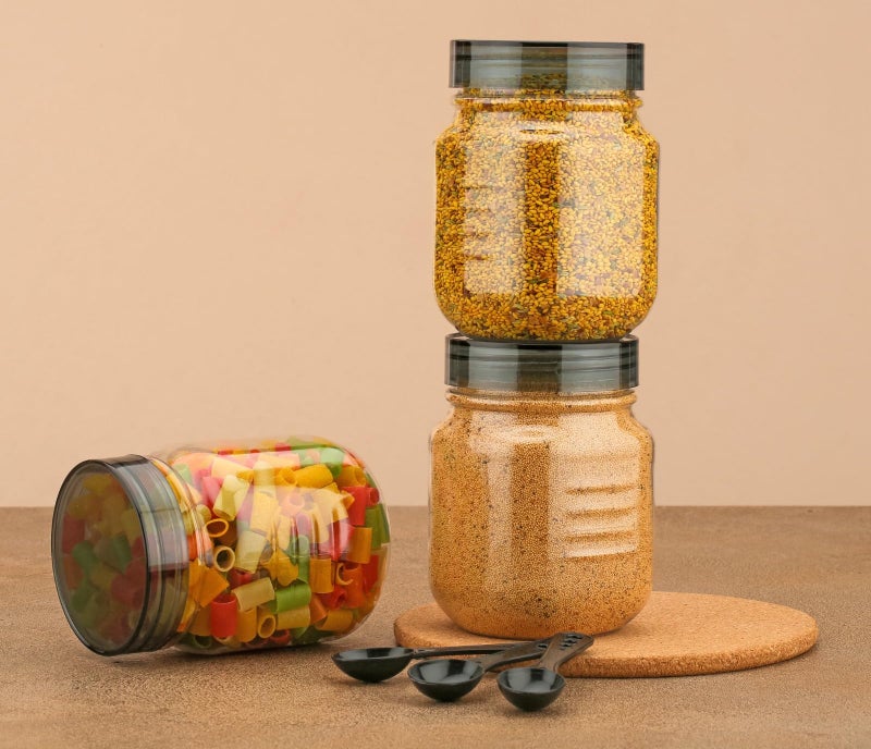 HAPPI Multipurpose Unbreakable Plastic Transparent Storage Containers For Kitchen Airtight Masala Box Dabba Spice, Cereal, Dry Fruits Spice Box 750 Ml With Spoons (Set Of 6 Pcs - Black) - Image 3