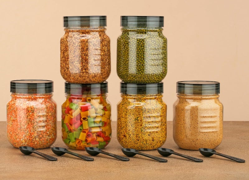 HAPPI Multipurpose Unbreakable Plastic Transparent Storage Containers For Kitchen Airtight Masala Box Dabba Spice, Cereal, Dry Fruits Spice Box 750 Ml With Spoons (Set Of 6 Pcs - Black) - Image 2