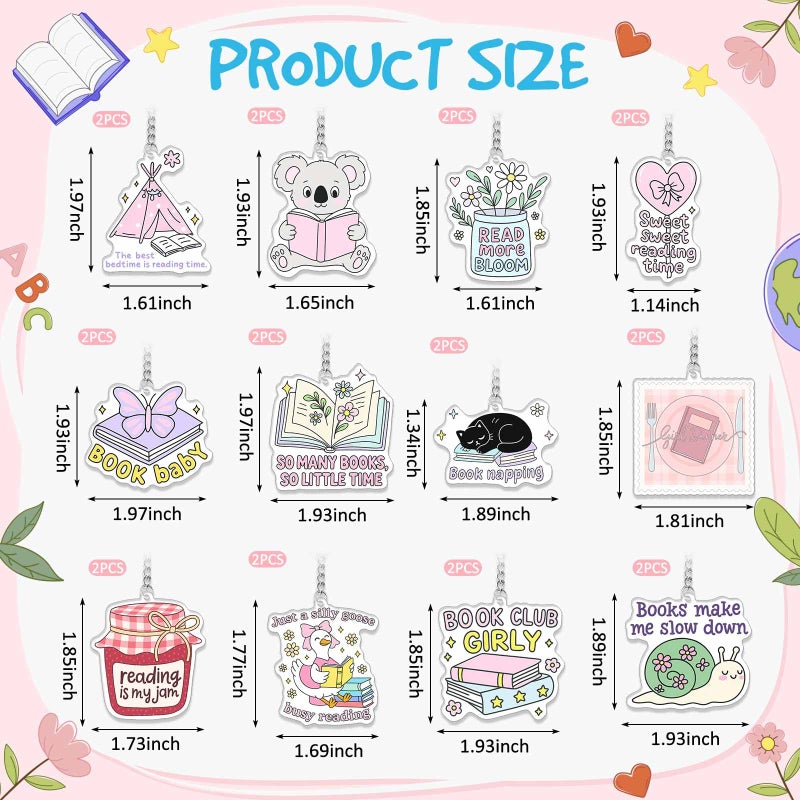 Equsion 24 Pcs Book Lovers Gifts Valentine Funny Book Keychain Bookish Party Favor Accessories, Xmas Birthday Gifts for Women (Cute) - Image 2