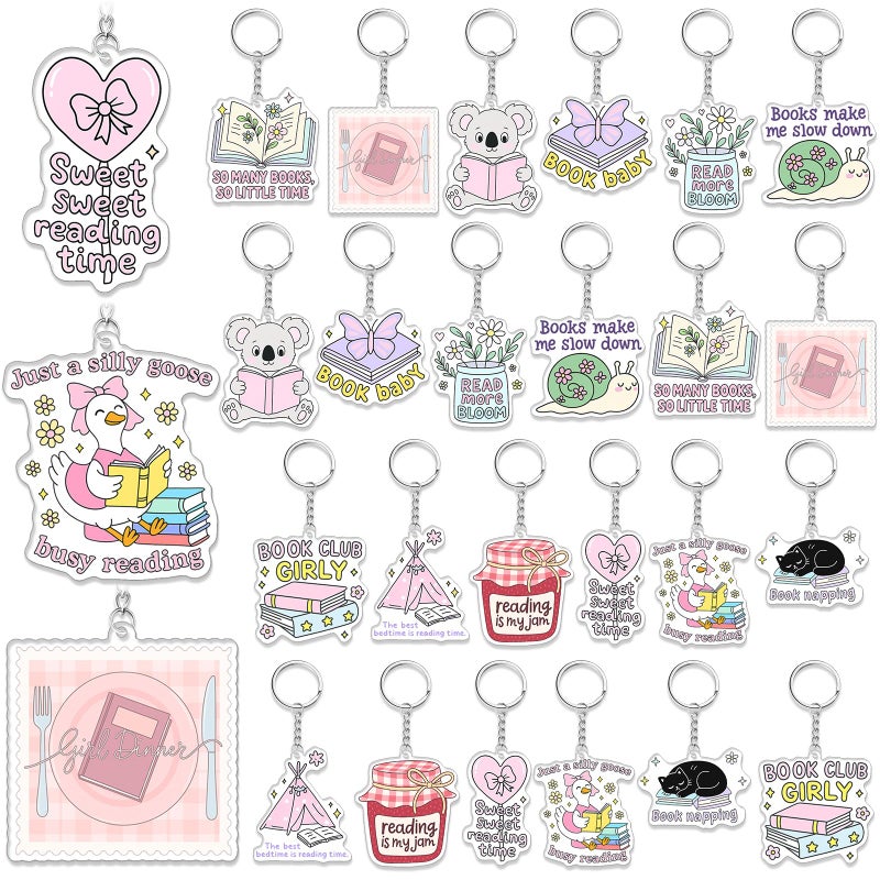 Equsion 24 Pcs Book Lovers Gifts Valentine Funny Book Keychain Bookish Party Favor Accessories, Xmas Birthday Gifts for Women (Cute) - Image 1
