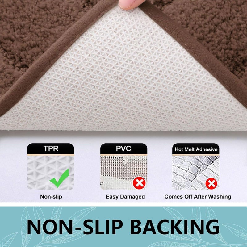 Buganda Bathroom Rugs  44"" x 24""  Soft and Absorbent Microfiber Bath Rugs  Non-Slip Shaggy Bath Carpet  Machine Wash Dry Bath Mats for Bathroom Floor  Tub and Shower  Brown - Image 3
