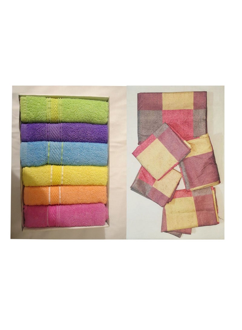 Cotton Bed Sheet Set - 240x235 Cm –5 Pcs -multicolour+Cotton Towels - 6 Pcs - 30*30 Cm - Image 1