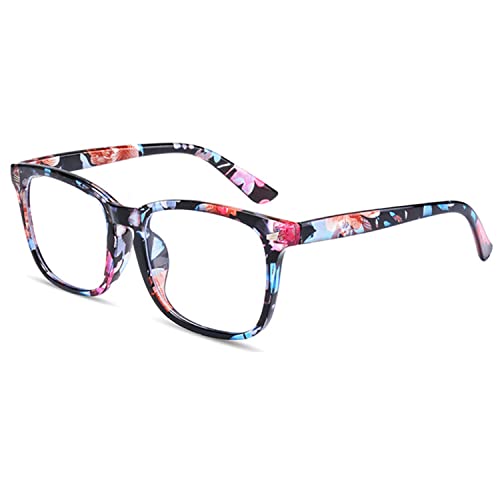 EYLRIM Square Frame Clear Lens Glasses Non Prescription Eyeglasses(A6 Floral) - Image 1