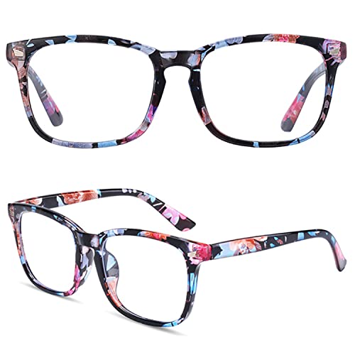 EYLRIM Square Frame Clear Lens Glasses Non Prescription Eyeglasses(A6 Floral) - Image 4