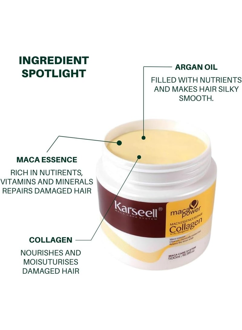 Karseell Collagen Hair Treatment Deep Repair Conditioning Argan Oil Collagen Hair Mask Essence for Dry Damaged Hair All Hair Types 500ml - Image 5