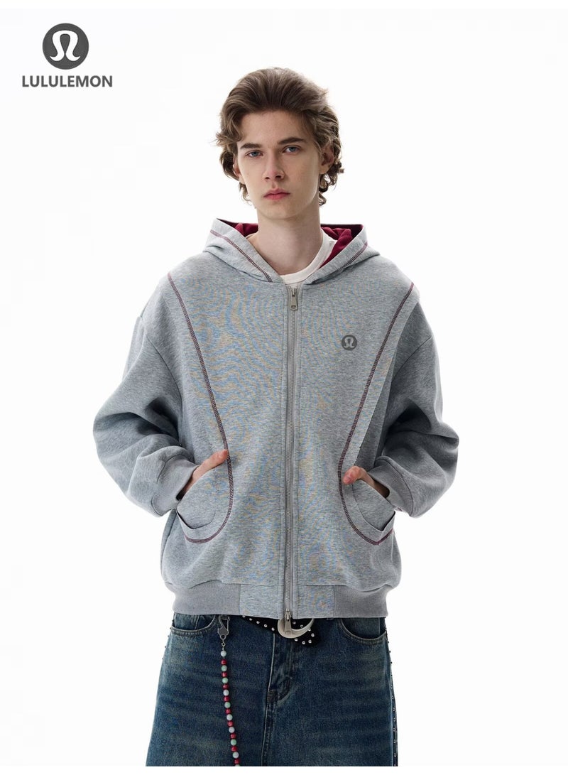 Lululemon new stitching heavy design sense niche zipper hooded sweater men's loose casual coat - Image 1