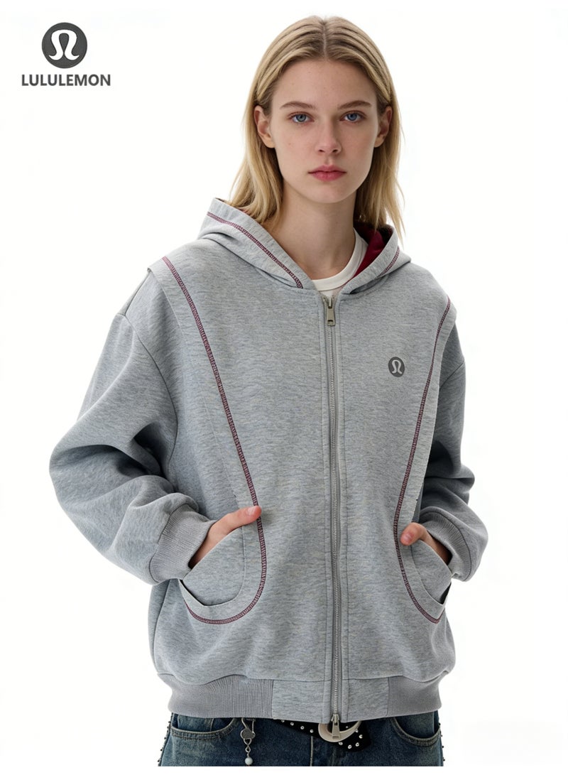 Lululemon new stitching heavy design sense niche zipper hooded sweater men's loose casual coat - Image 2