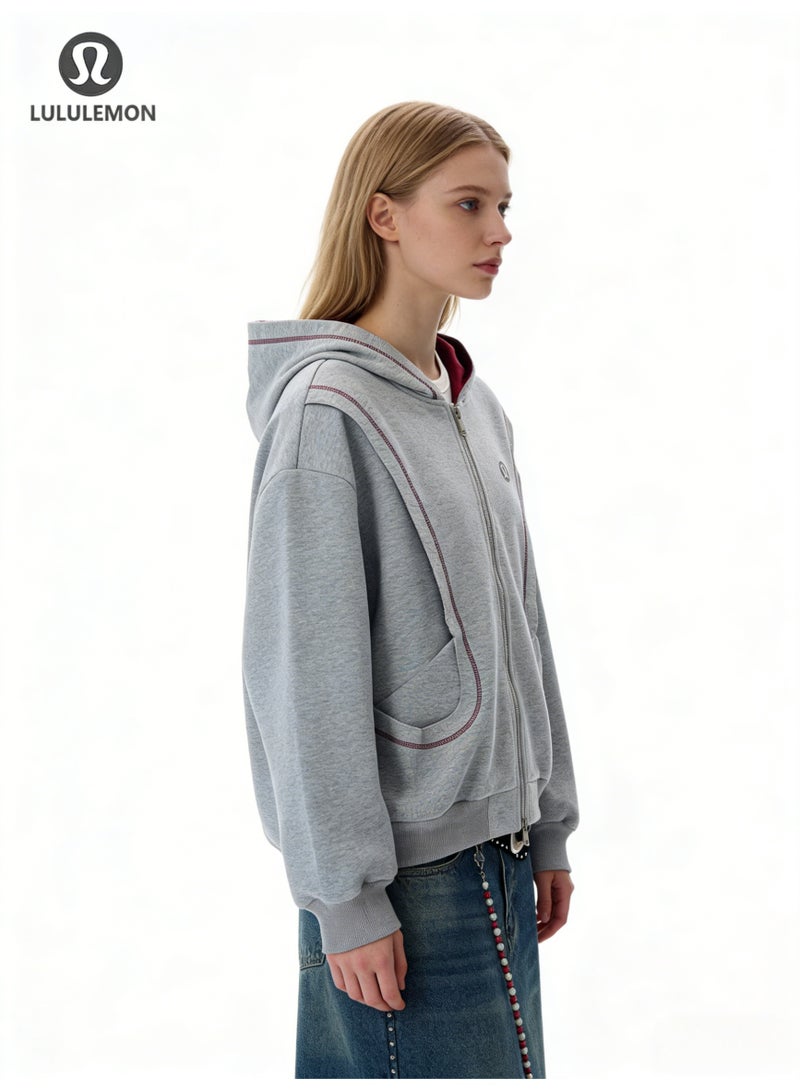 Lululemon new stitching heavy design sense niche zipper hooded sweater men's loose casual coat - Image 3