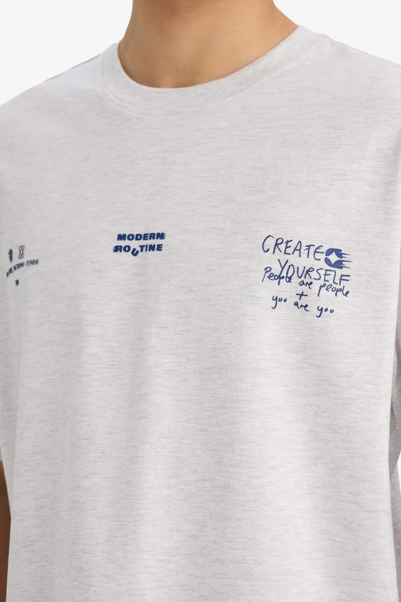 Defacto  Cotton Boxy Fit Printed T-Shirt for Men | Best Price UAE