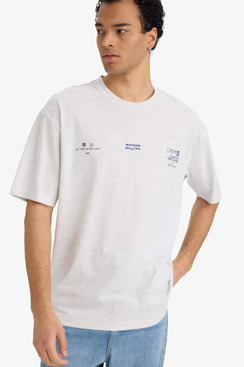 DeFacto Cotton Boxy Fit Printed T-Shirt