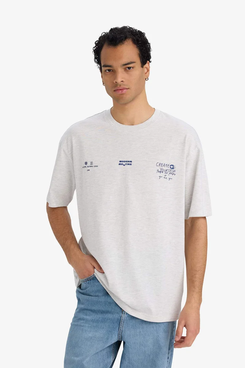 Defacto  Cotton Boxy Fit Printed T-Shirt for Men | Best Price UAE