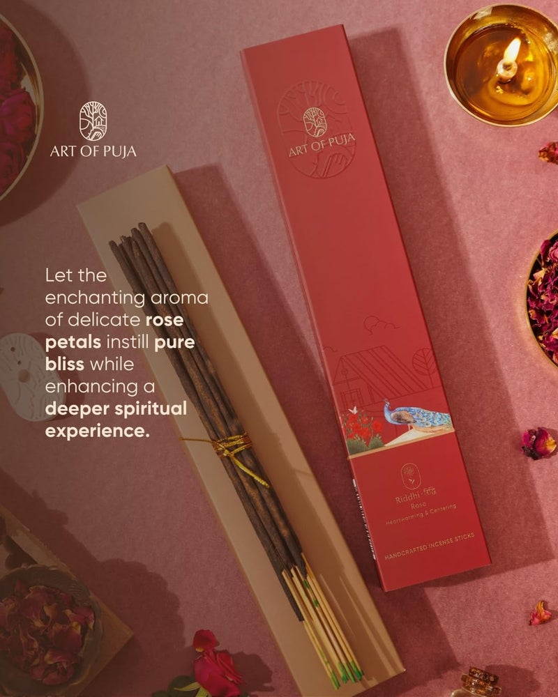 ART OF PUJA Rose (Gulab) Handcrafted Incense- 30 Agarbatti Stick | 1 Hr Burning Time, 2+ Hr Fragrance Retention | Sweet Rose Aroma, Low Smoke | Free Agarbatti Holder | Incense Sticks for Home - Image 4