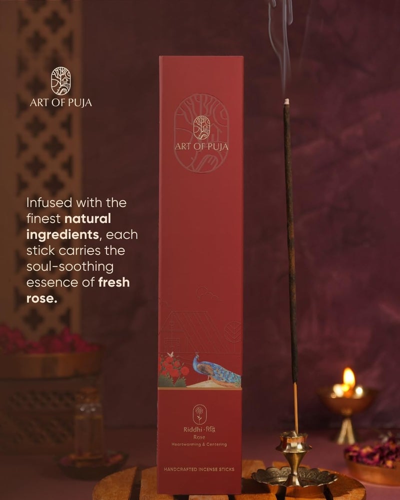 ART OF PUJA Rose (Gulab) Handcrafted Incense- 30 Agarbatti Stick | 1 Hr Burning Time, 2+ Hr Fragrance Retention | Sweet Rose Aroma, Low Smoke | Free Agarbatti Holder | Incense Sticks for Home - Image 3