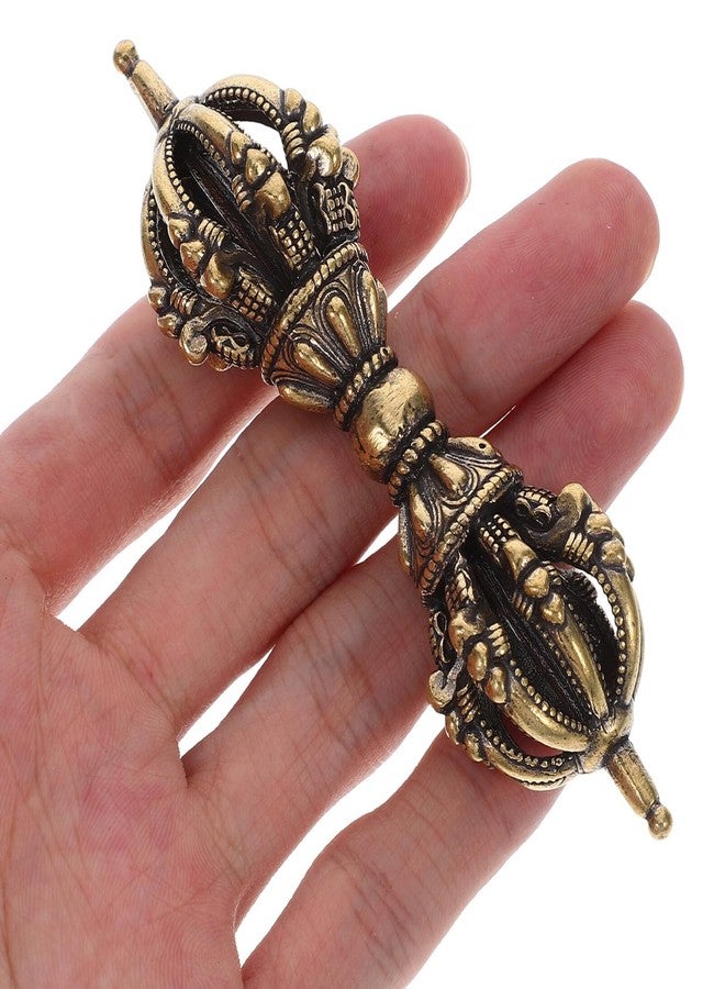 HOLIDYOYO Brass Vajra Handle Parts Antique Pestle Statue Four-Strand Dorje Buddhist Home D Cor Accent 3.74 Inch Religious Artifact - Image 3