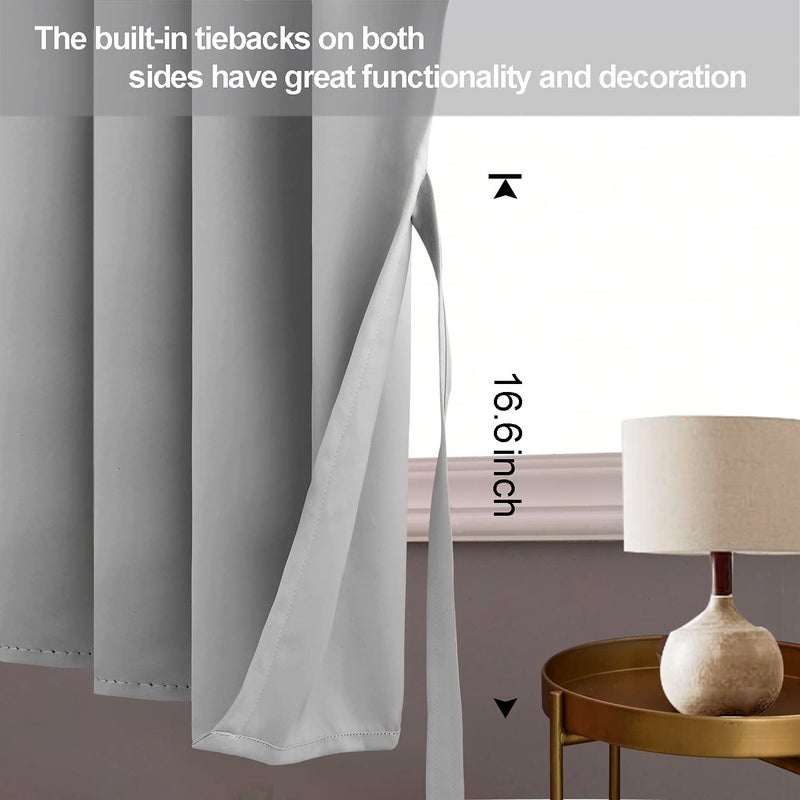 JIUZHEN Silver Grey Blackout Curtains with Tiebacks Thermal Insulated  Light Blocking and Noise Reducing Grommet Curtains for and Living Room  Set of 2 Window Curtain Panels  34 x 24 Inch Length - Image 3