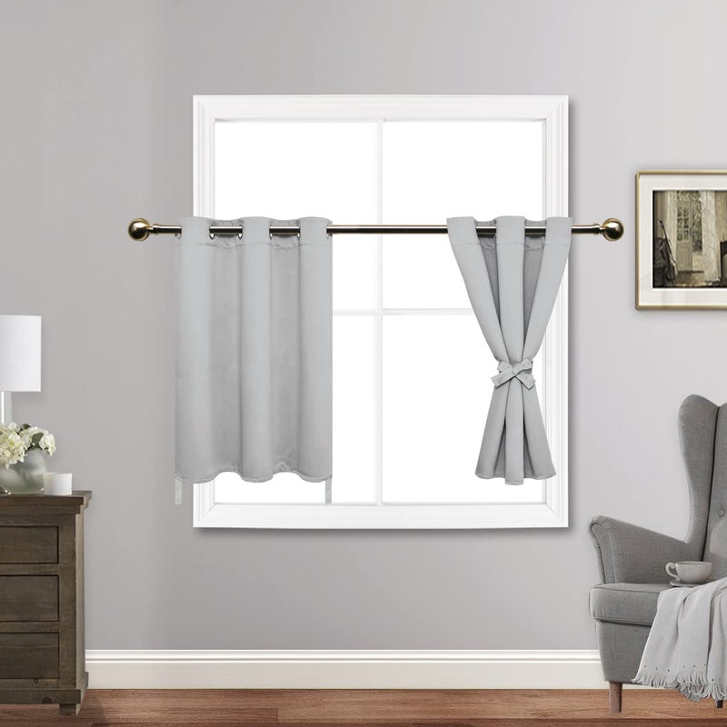 JIUZHEN Silver Grey Blackout Curtains with Tiebacks Thermal Insulated  Light Blocking and Noise Reducing Grommet Curtains for and Living Room  Set of 2 Window Curtain Panels  34 x 24 Inch Length - Image 1