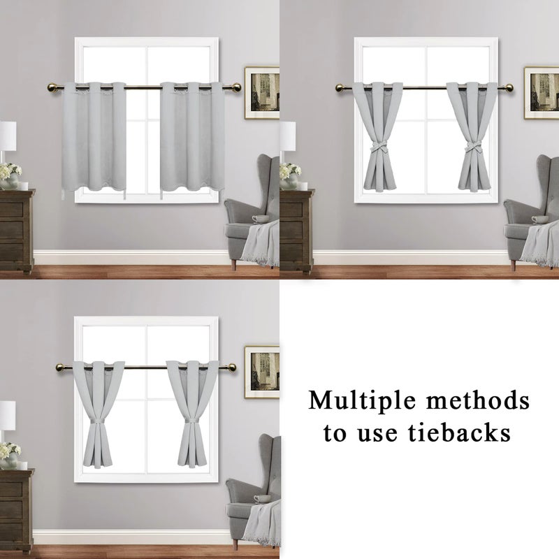 JIUZHEN Silver Grey Blackout Curtains with Tiebacks Thermal Insulated  Light Blocking and Noise Reducing Grommet Curtains for and Living Room  Set of 2 Window Curtain Panels  34 x 24 Inch Length - Image 5