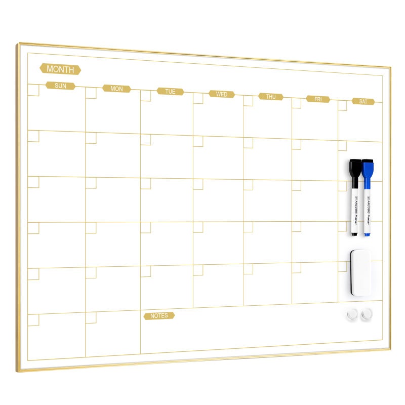 ARCOBIS Monthly Calendar Whiteboard, 24" x 18" Magnetic Dry Erase Calendar with Gold Frame, Wall Hanging Planner for Home, Office, School - Image 1