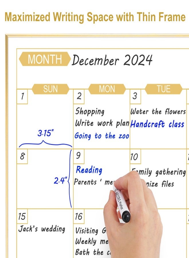 ARCOBIS Monthly Calendar Whiteboard, 24" x 18" Magnetic Dry Erase Calendar with Gold Frame, Wall Hanging Planner for Home, Office, School - Image 5