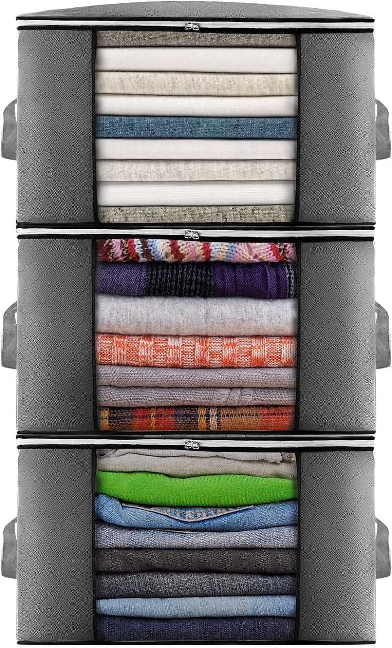 Maigacy Clothes Storage Bag 3Pack 90L Large Capacity Solution Organizer for Clothes Duvets Comforters Blankets Bedding with Zip and Clear Window Reinforced Handle Thick and Breathable Fabric - Image 1
