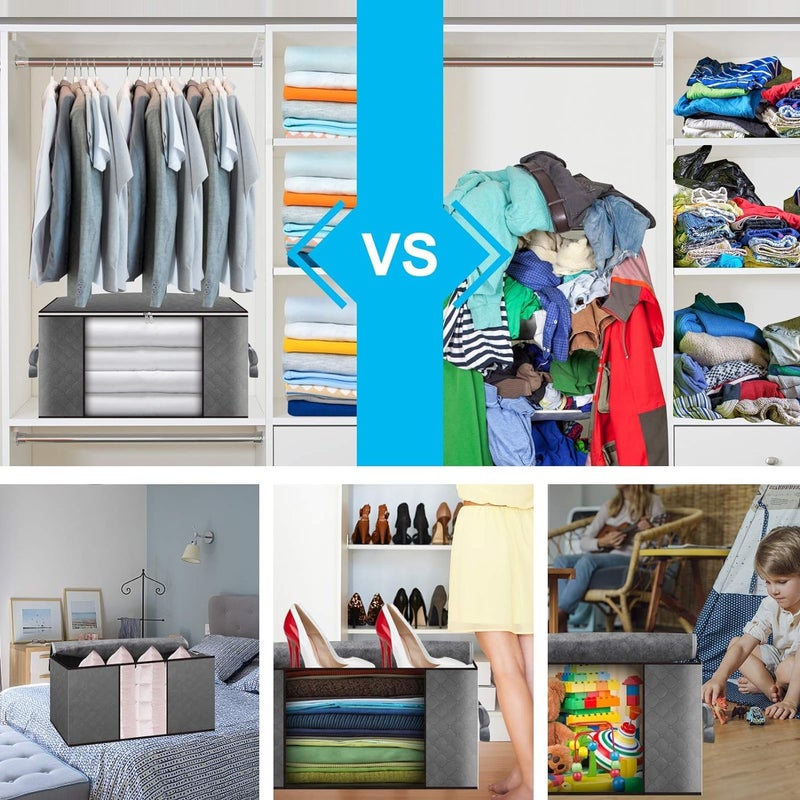 Maigacy Clothes Storage Bag 3Pack 90L Large Capacity Solution Organizer for Clothes Duvets Comforters Blankets Bedding with Zip and Clear Window Reinforced Handle Thick and Breathable Fabric - Image 5