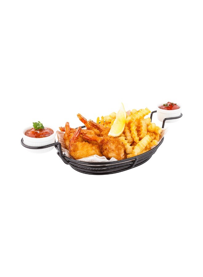 Restaurantware 13 x 6 x 2.2 Inch Restaurant Basket, 1 Oval French Fry Basket - With 2 Ramekin Holders, Reusable, Black Iron Serving Baskets, For Chicken Tenders, Hot Dogs, Wings, Or Onion Rings - Image 2