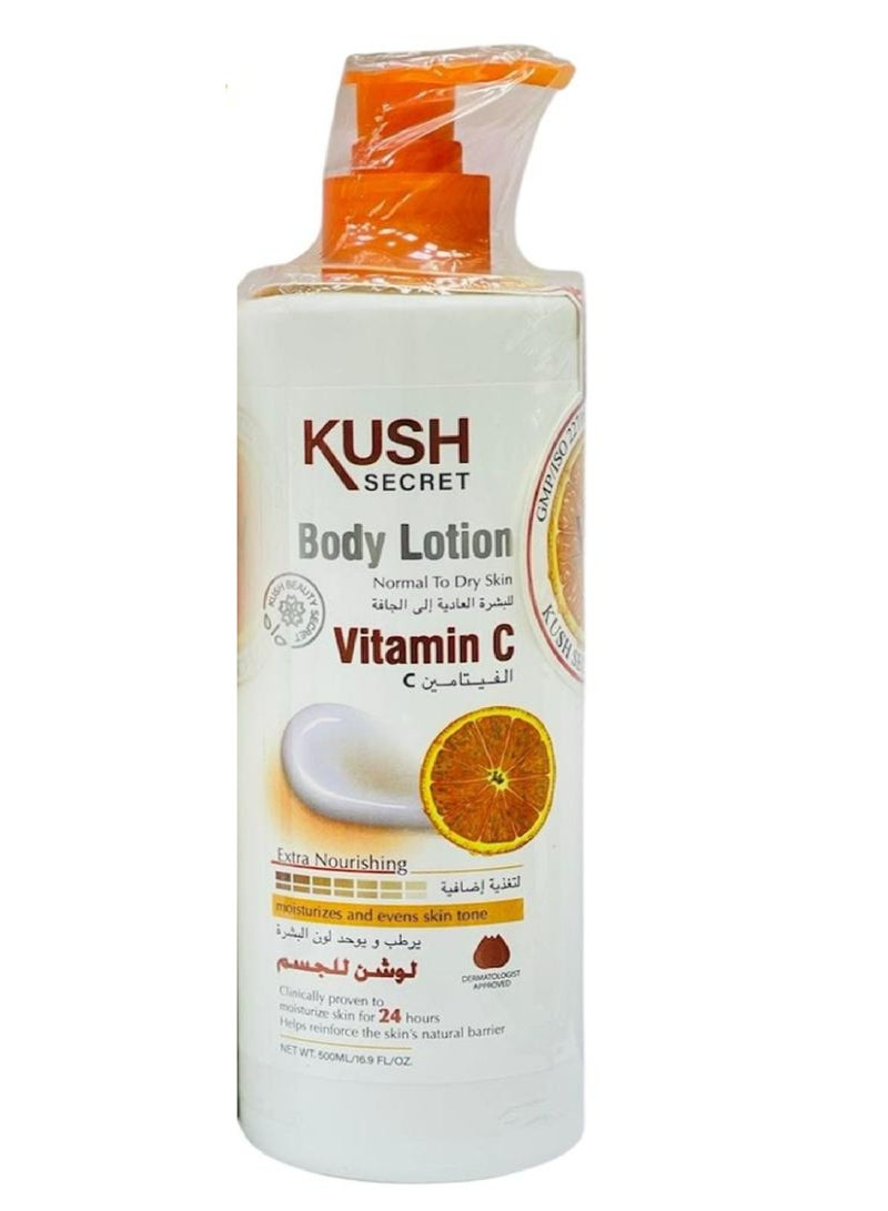 KUSH SECRET Body Lotion With Vitamin C Moisturizes And Evens Skin Tone 500 ml