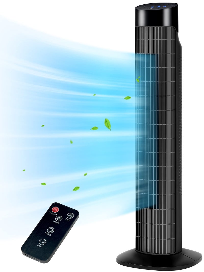 Uthfy 31 Inch Tower Fan for Bedroom 120 Oscillating Quiet Standing Bladeless Fan With Remote 75H Timer 3 Speeds 3 Modes for Room Dorm Office Black