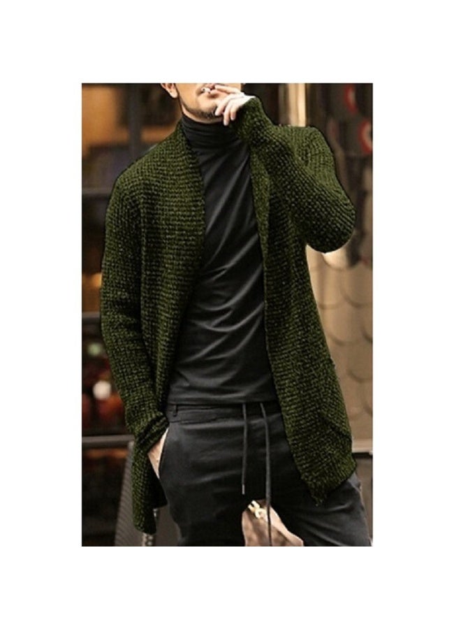 NIBEMINENT Mid-Length Cardigan Sweater Coat Mature Men's Personality Design Mixed Color Knitted Pocket Trench Coat - Image 1