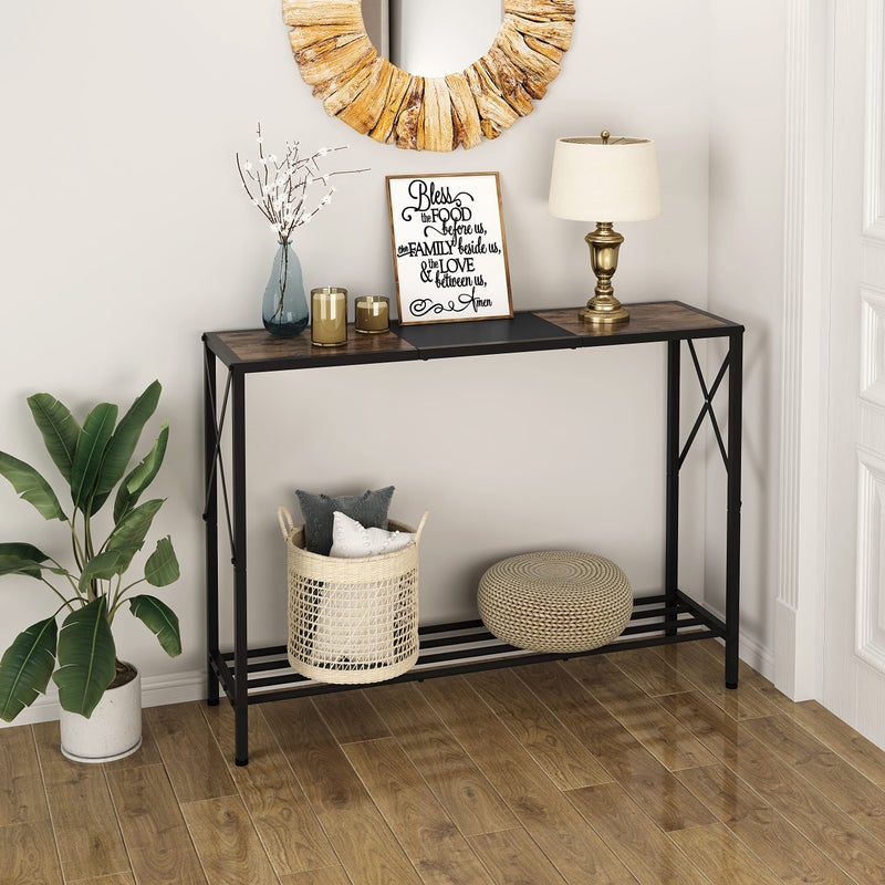 Tajsoon Console Table, 2-Tier Industrial Entryway Table, 41.8”LNarrow Sofa Table with Shelves, Entrance Table for Entryway, Hallway, Living Room, Foyer, Corridor, Office, Rustic Brown and Black - Image 2