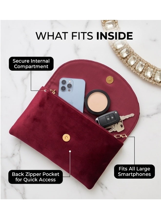 JOHN PAULS Handmade Velvet Clutch Bag for Women Burgundy Envelope Purse with Crystal Rhinestone Trim, Gold Chain Strap, Premium Quality, Perfect for Weddings, Parties & Evening Occasions - Image 5