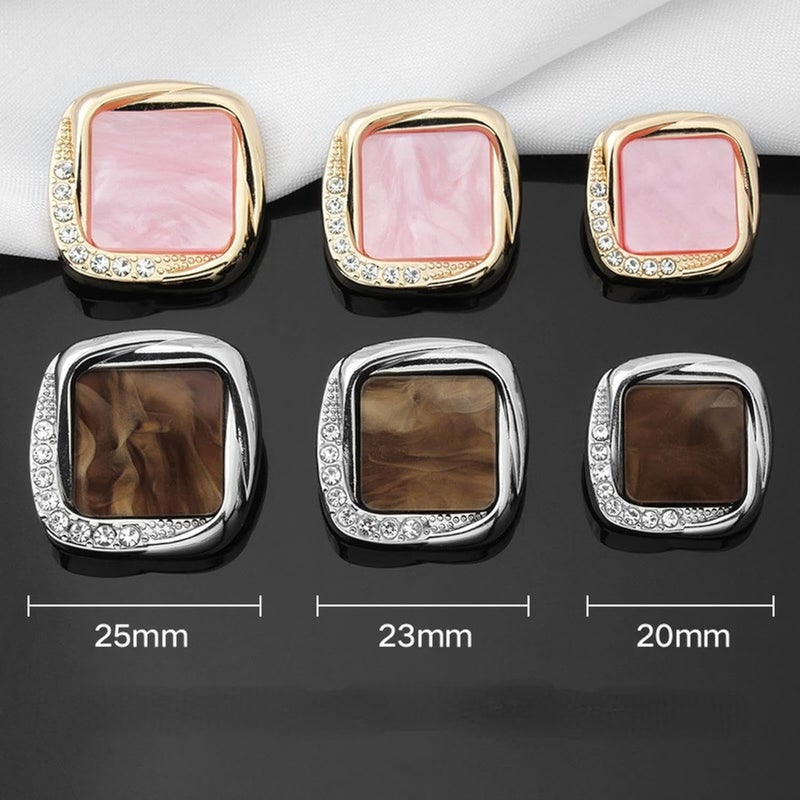 Buttons,Metal Buttons, Buttons 20/23/25mm Rhinestone Square Shank Metal for DIY Clothing Coat Sweater Cardigan Sewing Large Accessories(Silver Framed Beige,25mm 5pcs) - Image 2