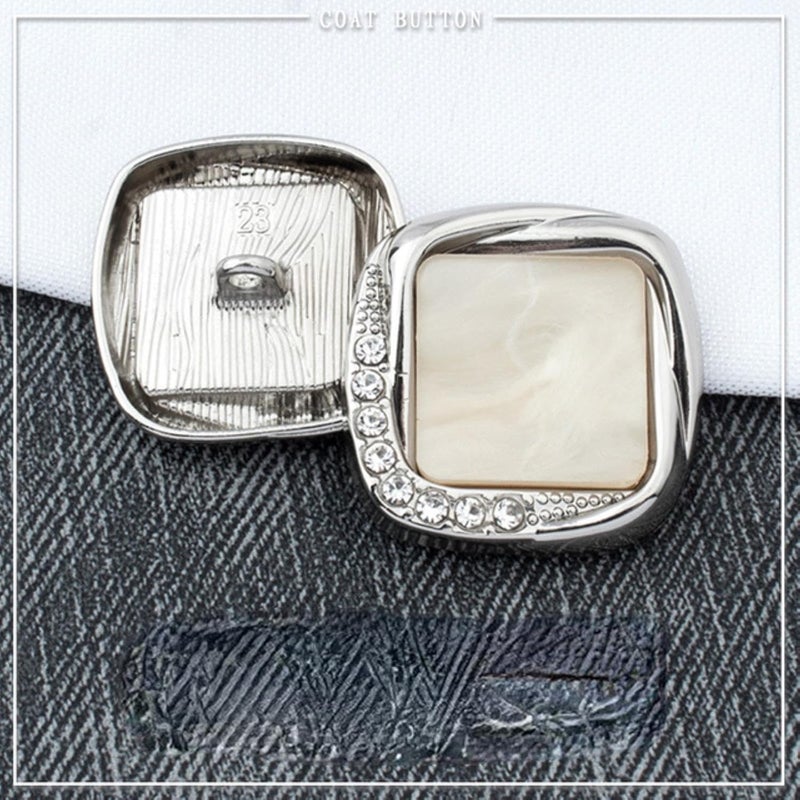 Buttons,Metal Buttons, Buttons 20/23/25mm Rhinestone Square Shank Metal for DIY Clothing Coat Sweater Cardigan Sewing Large Accessories(Silver Framed Beige,25mm 5pcs) - Image 1